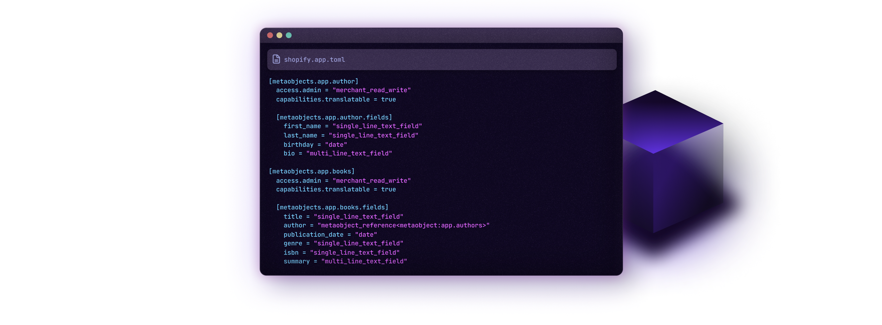 A window of code with different metaobjects